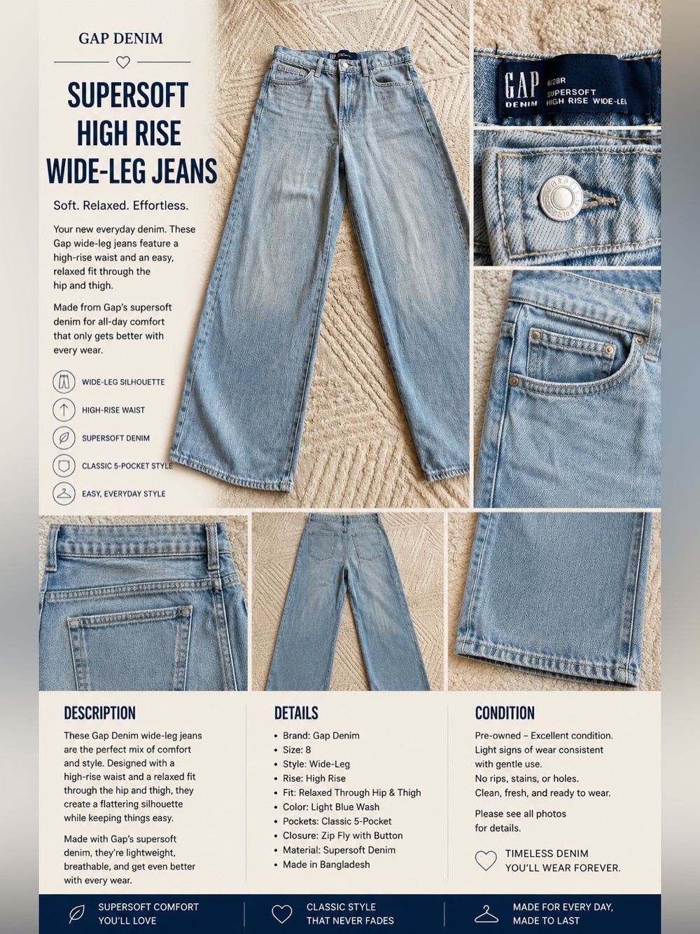 GAP Supersoft High-Rise Wide-Leg Jeans - Light Blue